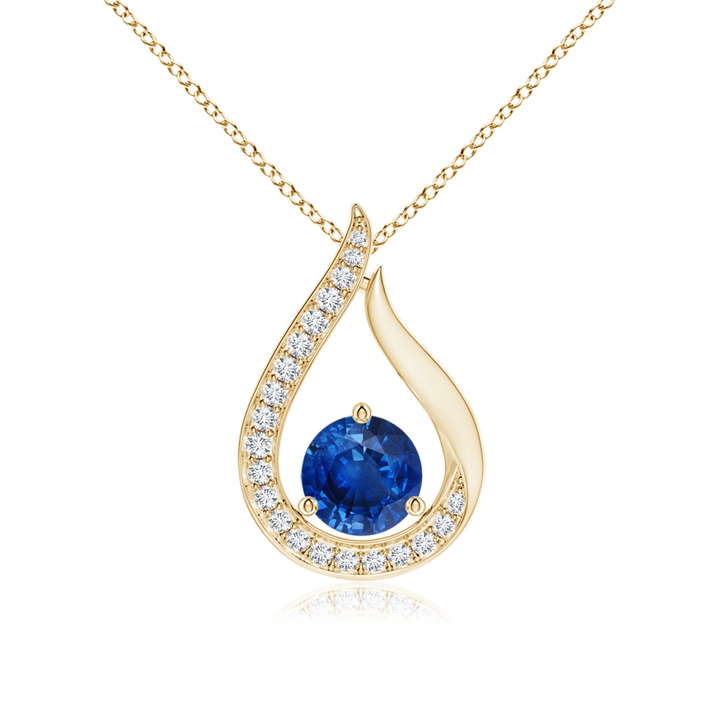 5mm AAA Floating Blue Sapphire Tulip Pendant with Diamonds in Yellow Gold