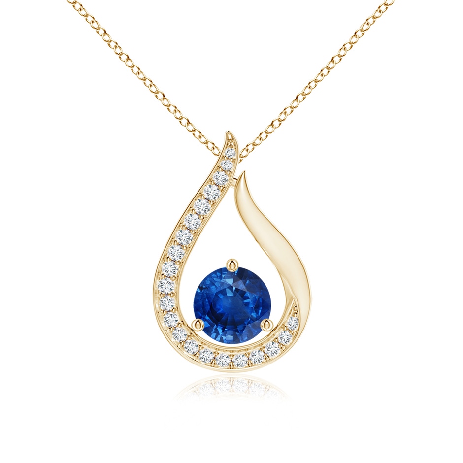 5mm AAA Floating Blue Sapphire Tulip Pendant with Diamonds in Yellow Gold 