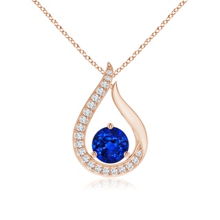 5mm AAAA Floating Blue Sapphire Tulip Pendant with Diamonds in Rose Gold