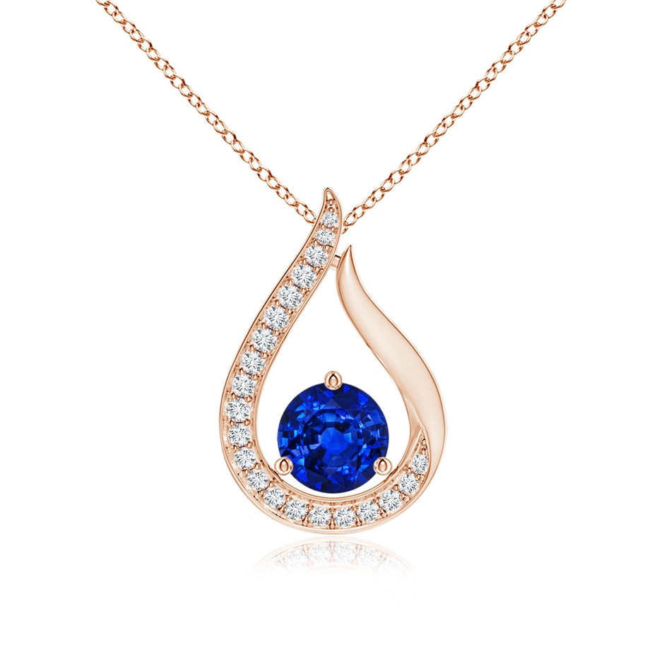 5mm AAAA Floating Blue Sapphire Tulip Pendant with Diamonds in Rose Gold 