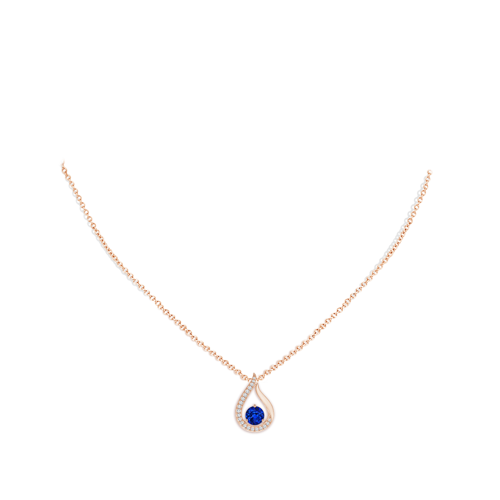 5mm AAAA Floating Blue Sapphire Tulip Pendant with Diamonds in Rose Gold pen
