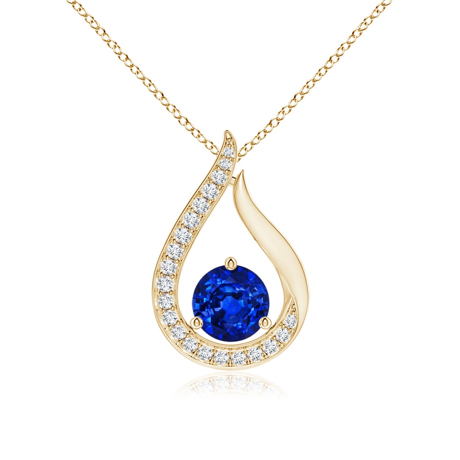 5mm AAAA Floating Blue Sapphire Tulip Pendant with Diamonds in Yellow Gold 