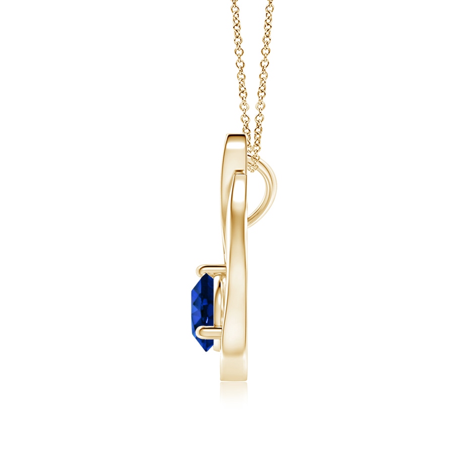 5mm AAAA Floating Blue Sapphire Tulip Pendant with Diamonds in Yellow Gold side 199