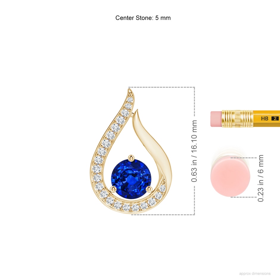 5mm AAAA Floating Blue Sapphire Tulip Pendant with Diamonds in Yellow Gold ruler