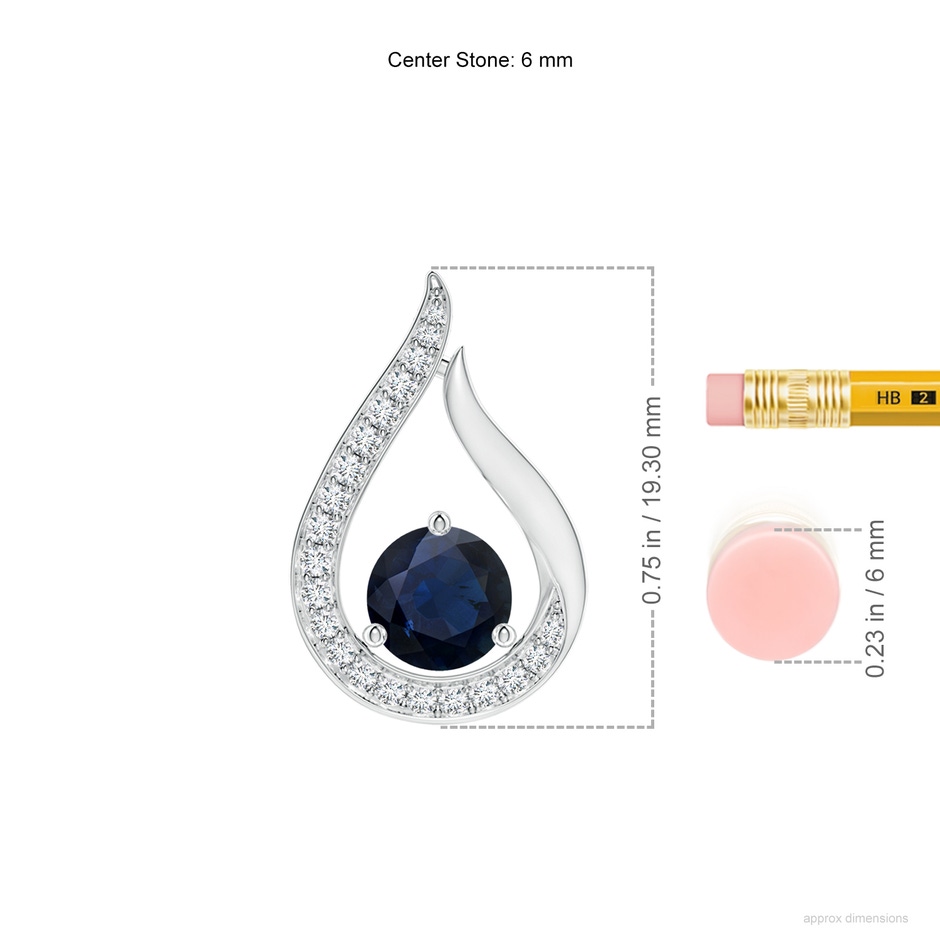 6mm A Floating Blue Sapphire Tulip Pendant with Diamonds in P950 Platinum ruler