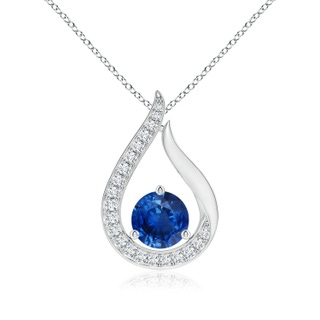 6mm AAA Floating Blue Sapphire Tulip Pendant with Diamonds in White Gold
