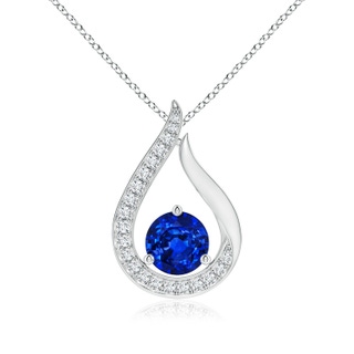 6mm AAAA Floating Blue Sapphire Tulip Pendant with Diamonds in P950 Platinum