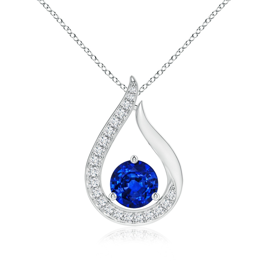 6mm AAAA Floating Blue Sapphire Tulip Pendant with Diamonds in P950 Platinum 