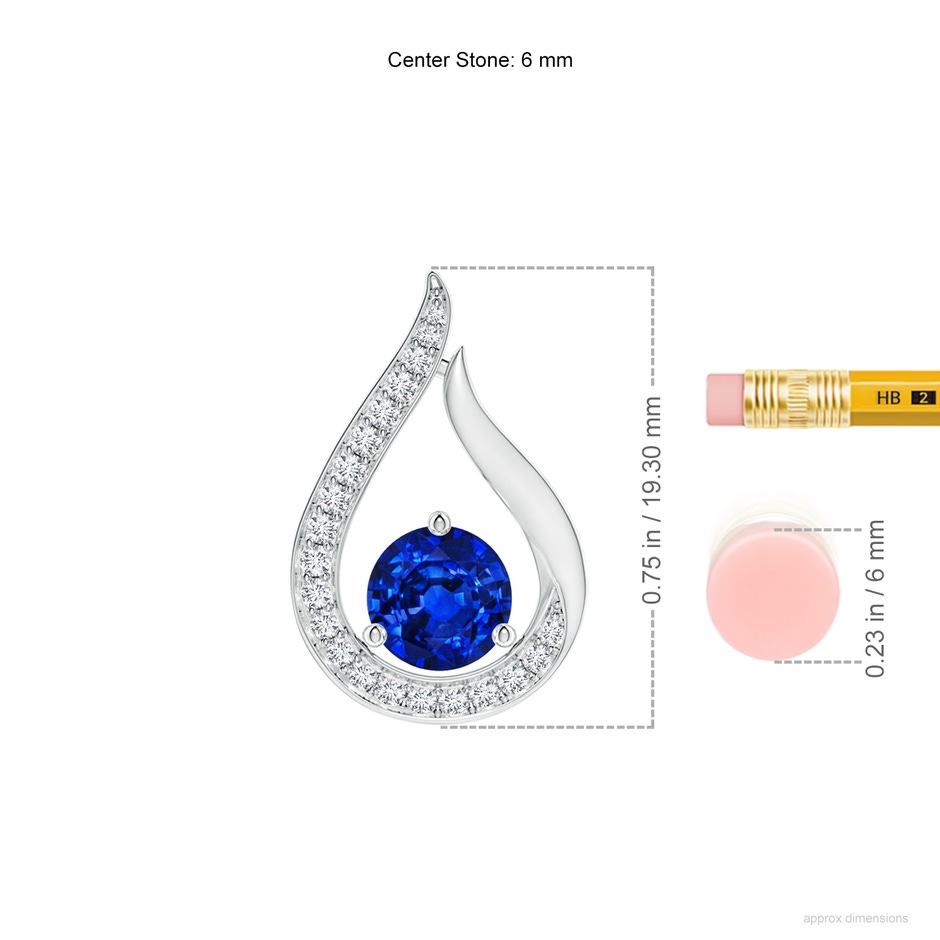 6mm AAAA Floating Blue Sapphire Tulip Pendant with Diamonds in P950 Platinum ruler