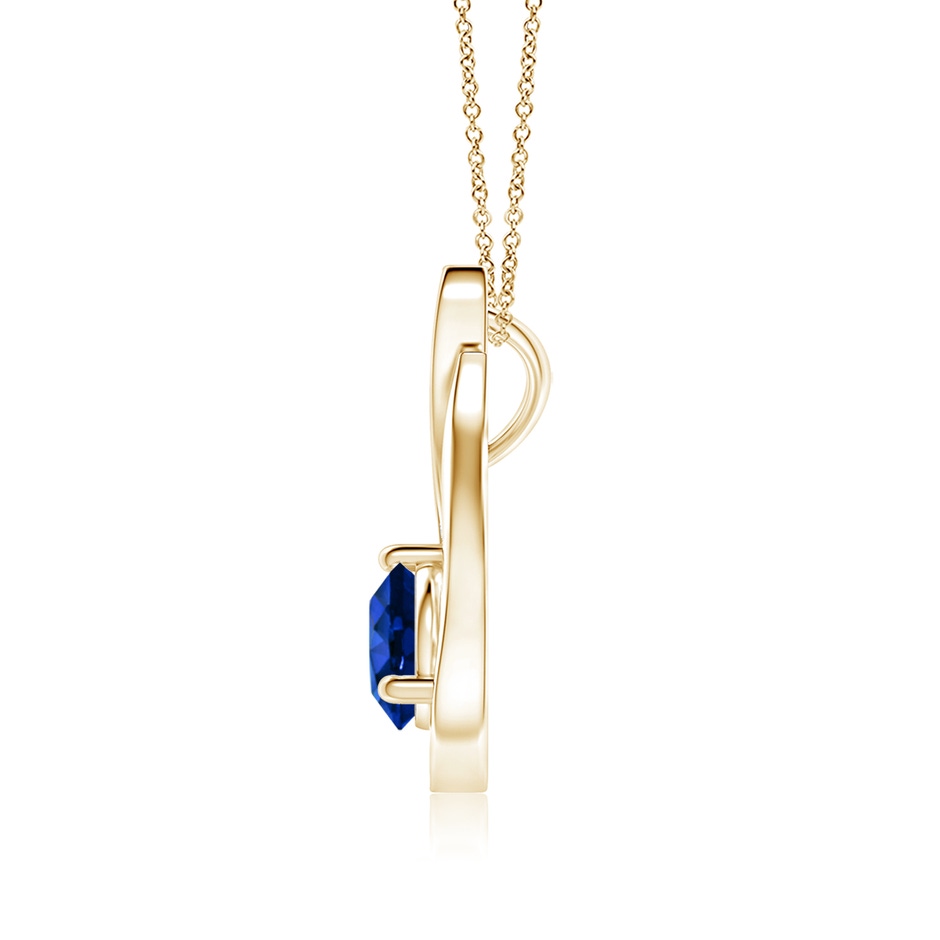 6mm AAAA Floating Blue Sapphire Tulip Pendant with Diamonds in Yellow Gold side 199