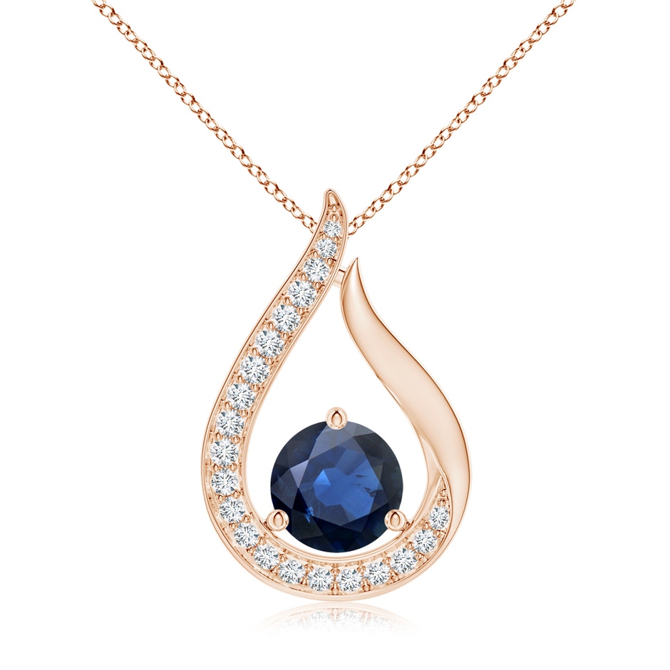 7mm AA Floating Blue Sapphire Tulip Pendant with Diamonds in Rose Gold 