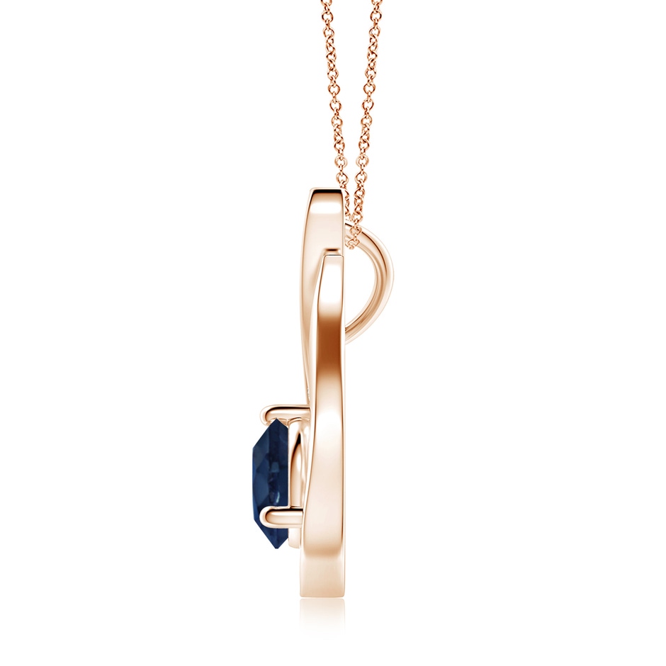 7mm AA Floating Blue Sapphire Tulip Pendant with Diamonds in Rose Gold side 199