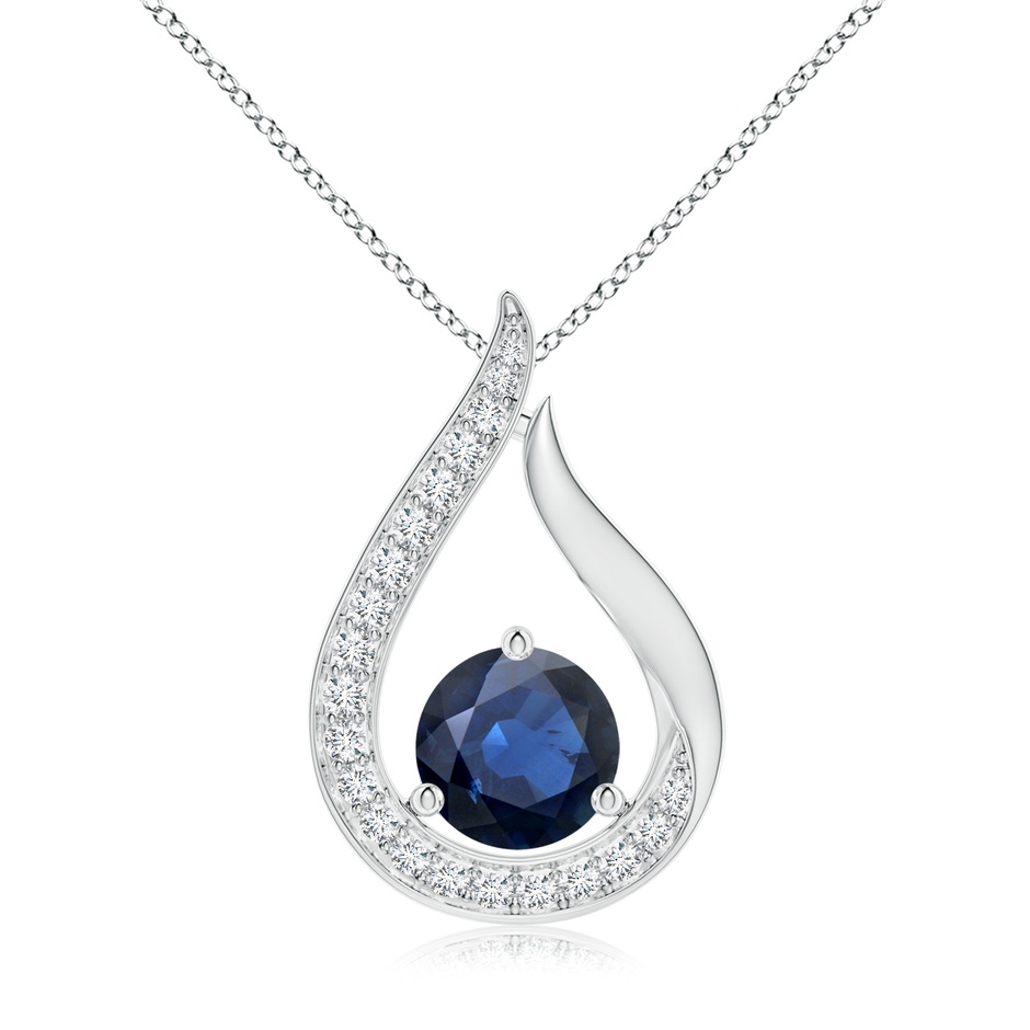 7mm AA Floating Blue Sapphire Tulip Pendant with Diamonds in White Gold 