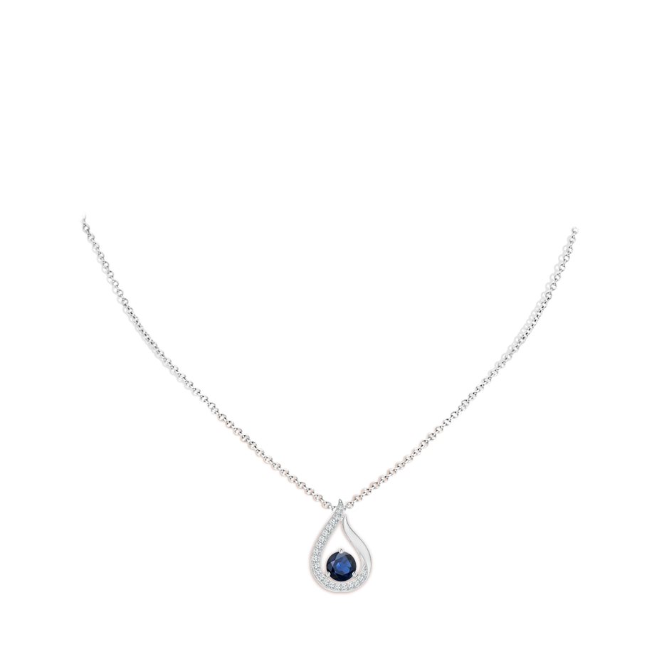 7mm AA Floating Blue Sapphire Tulip Pendant with Diamonds in White Gold pen
