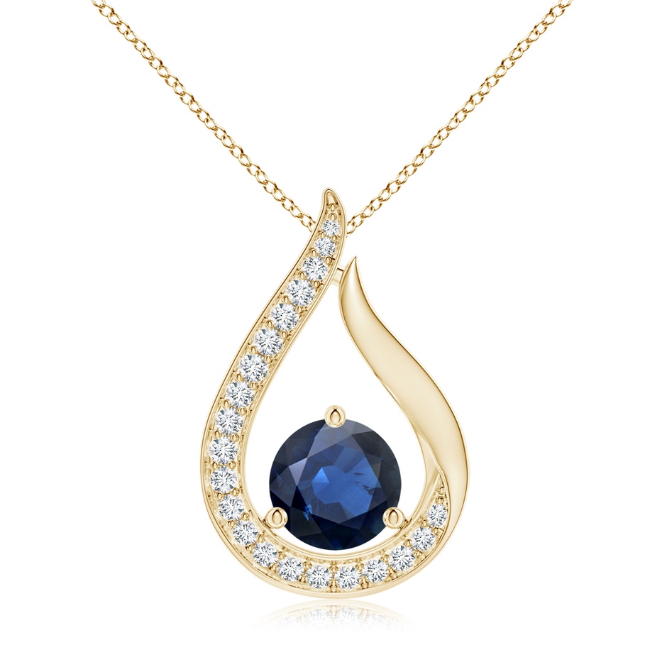 7mm AA Floating Blue Sapphire Tulip Pendant with Diamonds in Yellow Gold 
