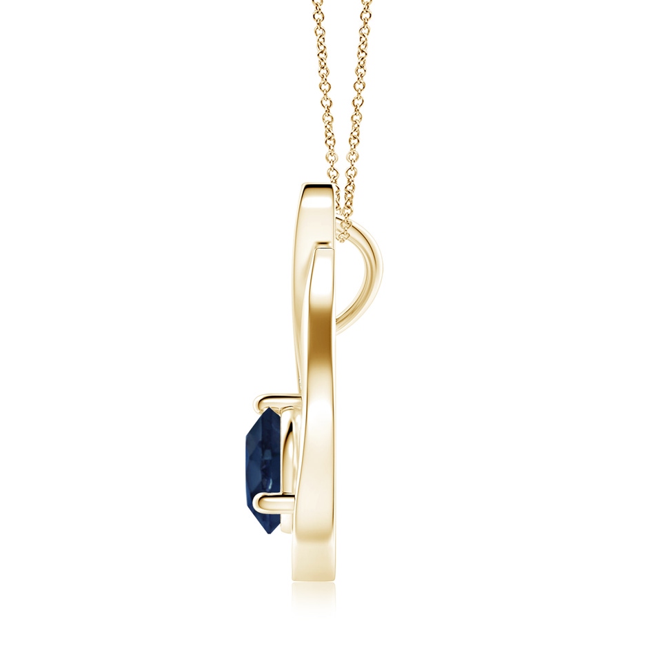 7mm AA Floating Blue Sapphire Tulip Pendant with Diamonds in Yellow Gold side 199