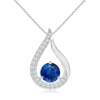 7mm AAA Floating Blue Sapphire Tulip Pendant with Diamonds in P950 Platinum