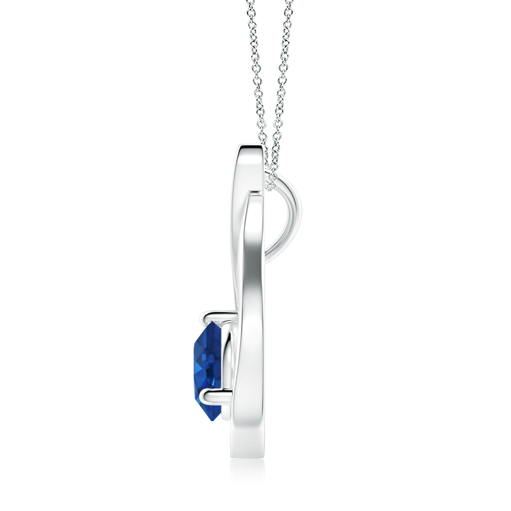 7mm AAA Floating Blue Sapphire Tulip Pendant with Diamonds in P950 Platinum Side 199