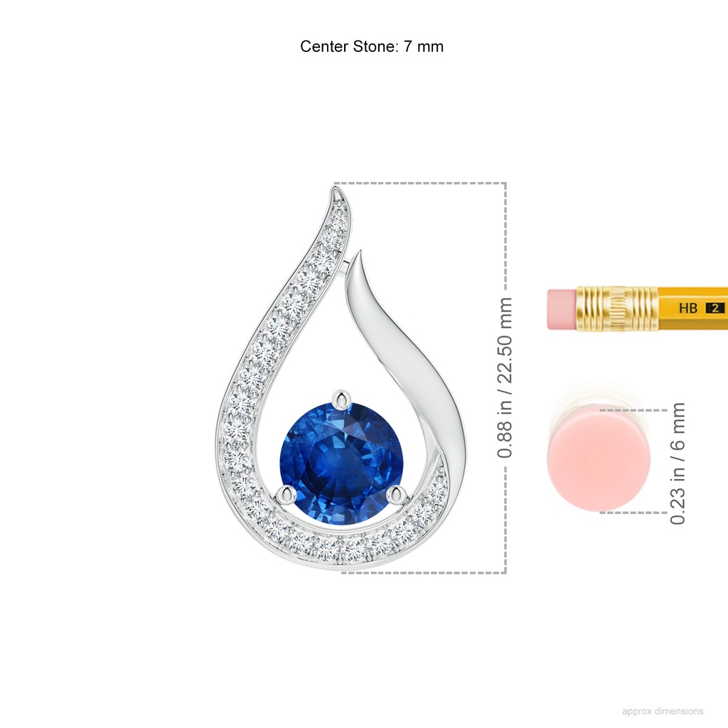 7mm AAA Floating Blue Sapphire Tulip Pendant with Diamonds in P950 Platinum ruler