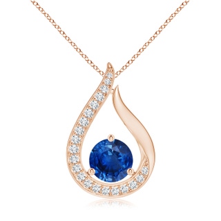 7mm AAA Floating Blue Sapphire Tulip Pendant with Diamonds in Rose Gold