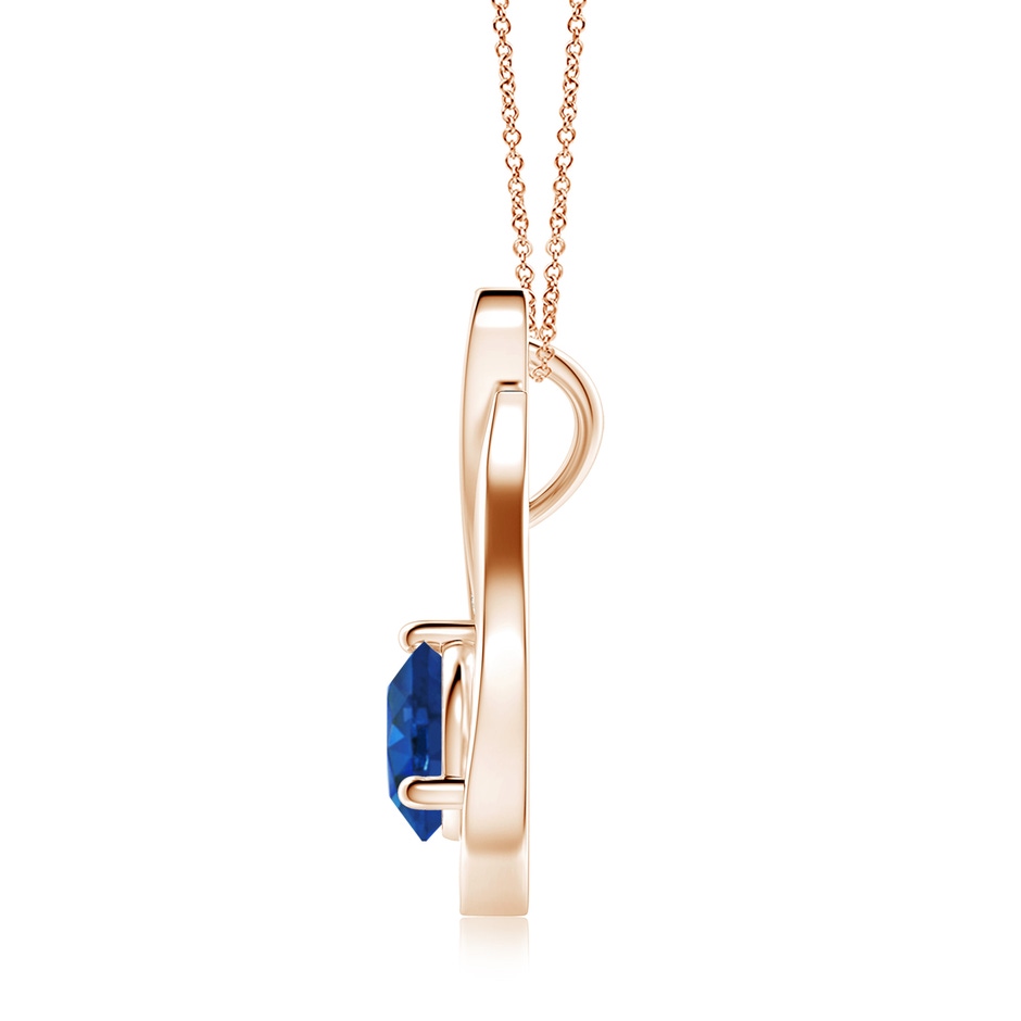 7mm AAA Floating Blue Sapphire Tulip Pendant with Diamonds in Rose Gold side 199