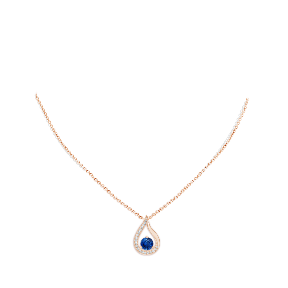 7mm AAA Floating Blue Sapphire Tulip Pendant with Diamonds in Rose Gold pen