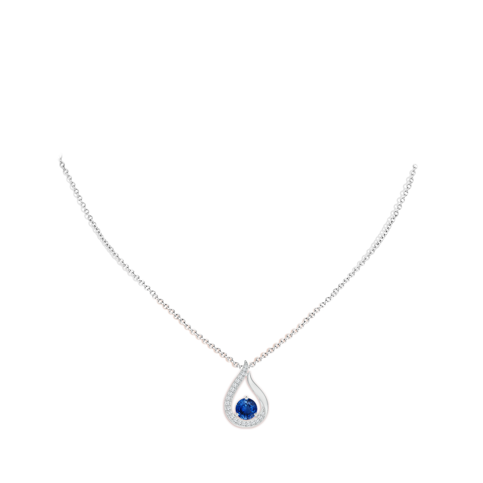 7mm AAA Floating Blue Sapphire Tulip Pendant with Diamonds in White Gold pen