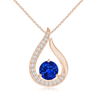 7mm AAAA Floating Blue Sapphire Tulip Pendant with Diamonds in 18K Rose Gold