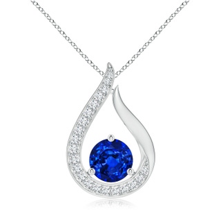 7mm AAAA Floating Blue Sapphire Tulip Pendant with Diamonds in P950 Platinum