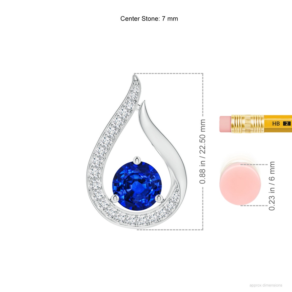 7mm AAAA Floating Blue Sapphire Tulip Pendant with Diamonds in P950 Platinum ruler