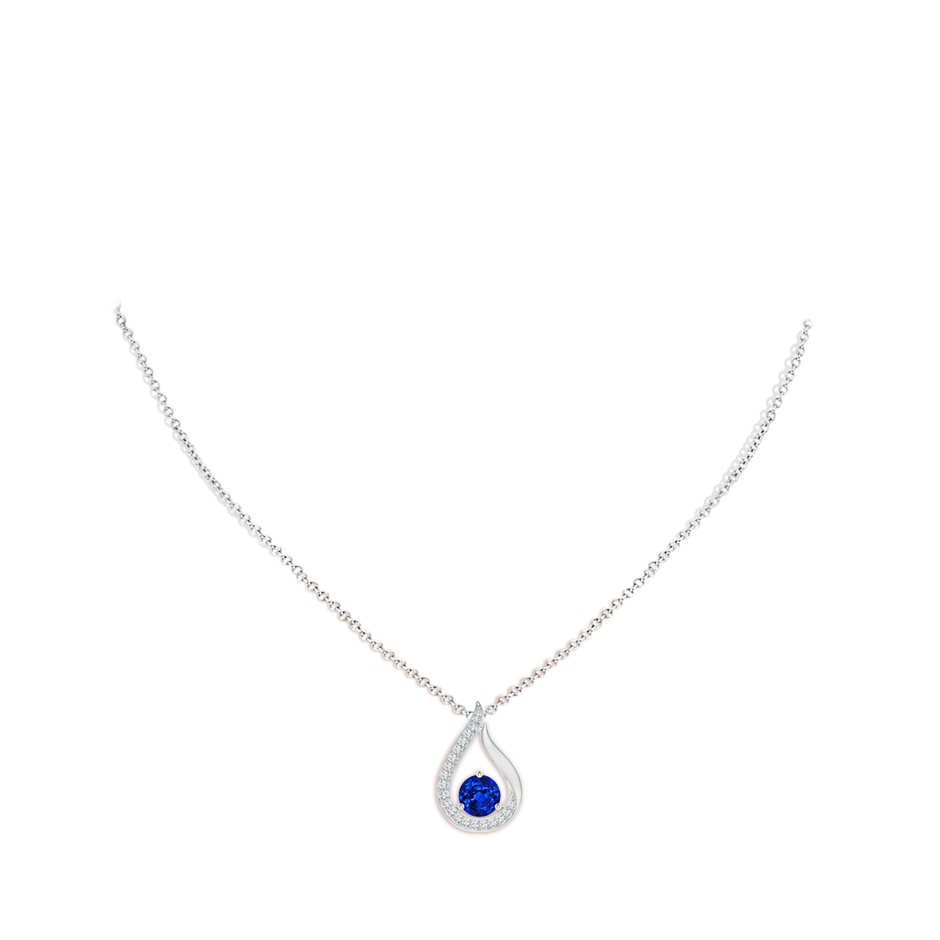 7mm AAAA Floating Blue Sapphire Tulip Pendant with Diamonds in P950 Platinum pen