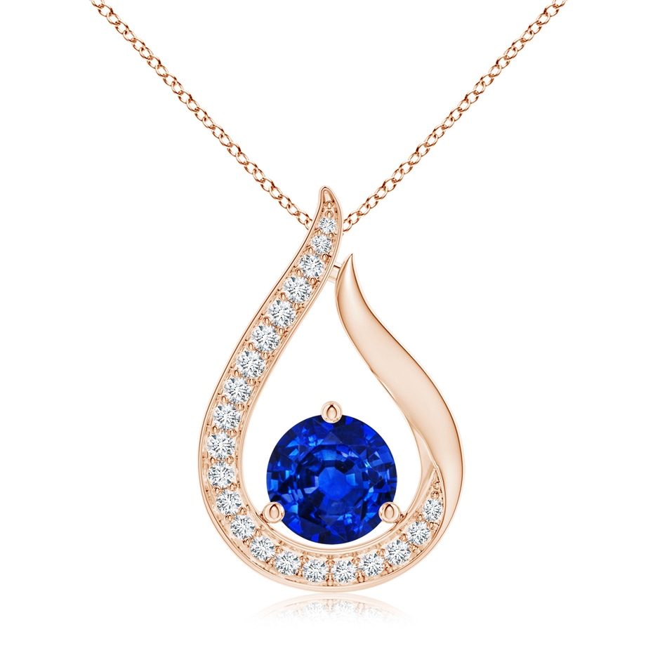 7mm AAAA Floating Blue Sapphire Tulip Pendant with Diamonds in Rose Gold 