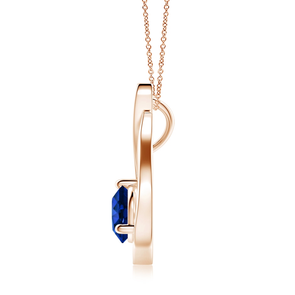 7mm AAAA Floating Blue Sapphire Tulip Pendant with Diamonds in Rose Gold side 199