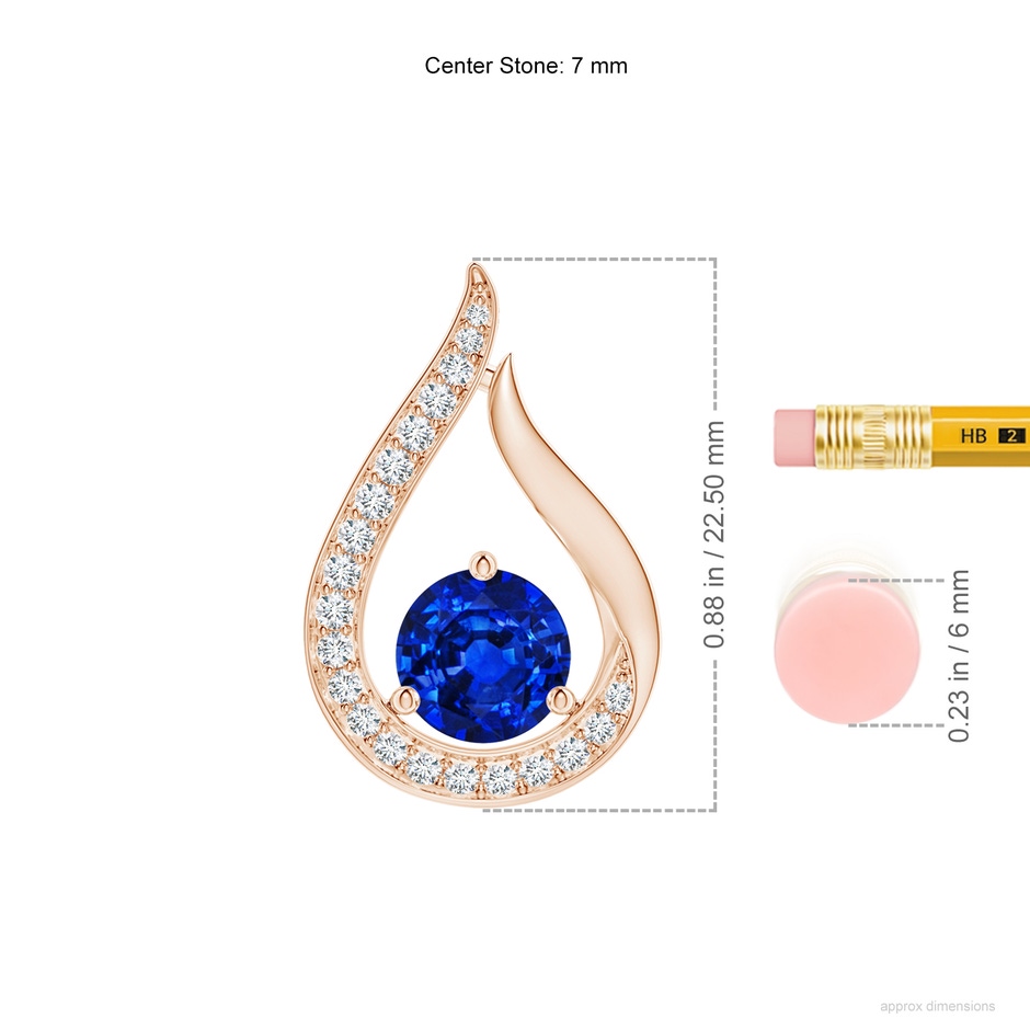 7mm AAAA Floating Blue Sapphire Tulip Pendant with Diamonds in Rose Gold ruler
