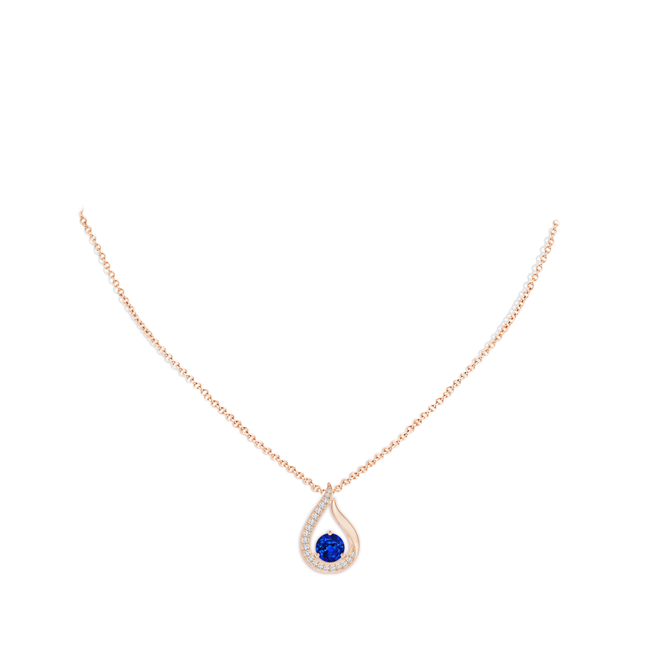 7mm AAAA Floating Blue Sapphire Tulip Pendant with Diamonds in Rose Gold pen