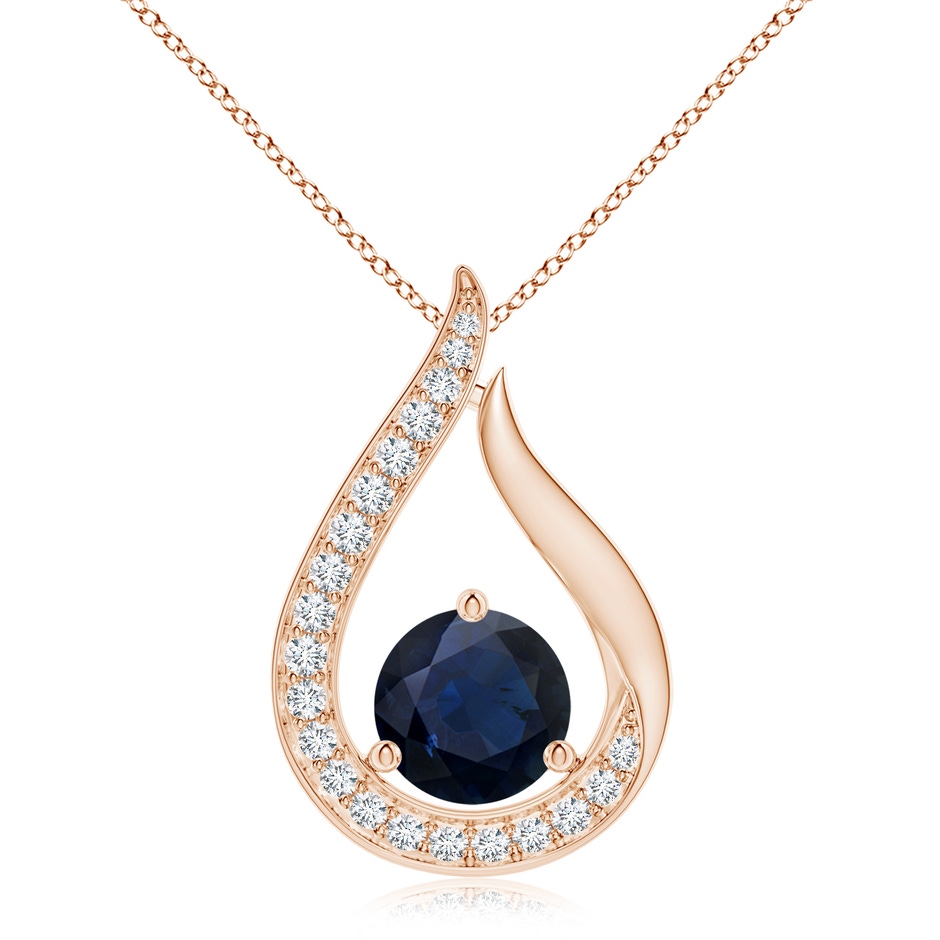 8mm A Floating Blue Sapphire Tulip Pendant with Diamonds in Rose Gold 