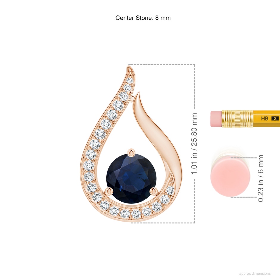 8mm A Floating Blue Sapphire Tulip Pendant with Diamonds in Rose Gold ruler
