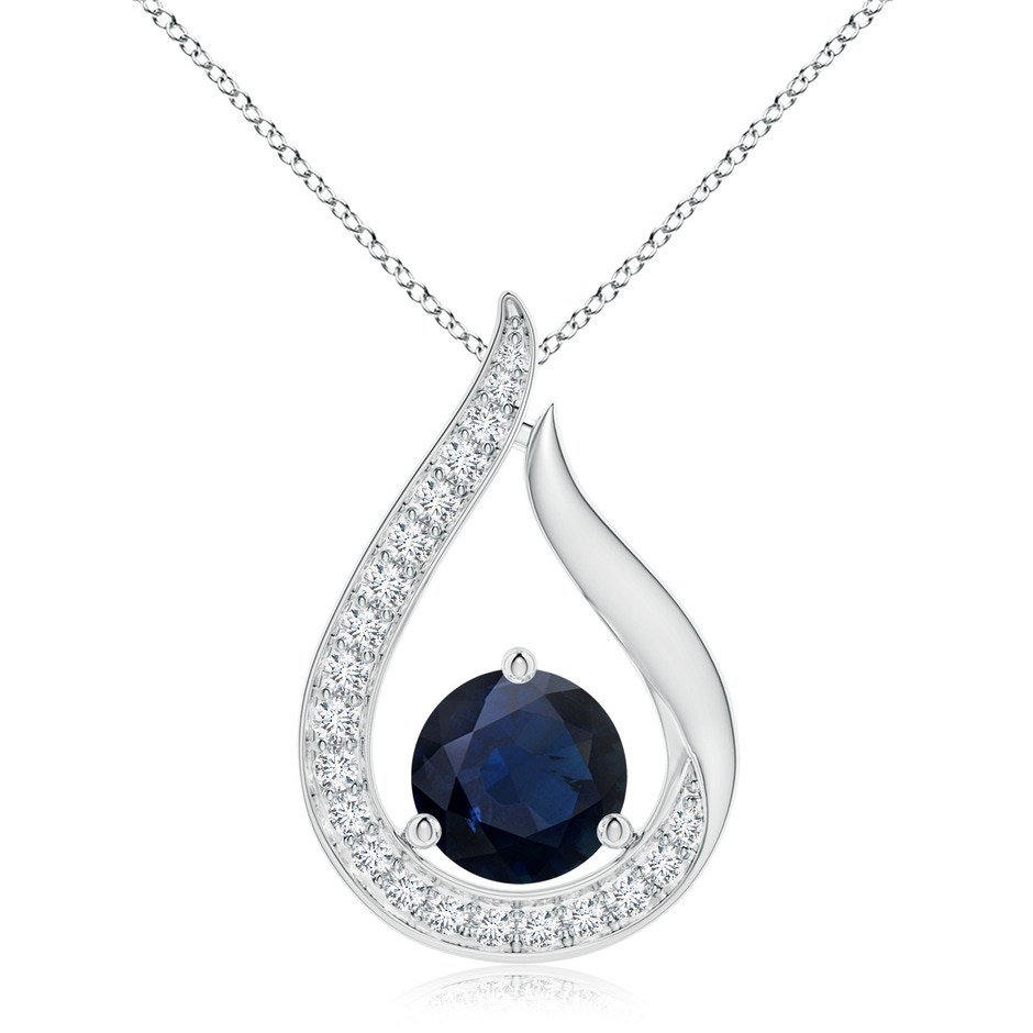 8mm A Floating Blue Sapphire Tulip Pendant with Diamonds in White Gold 