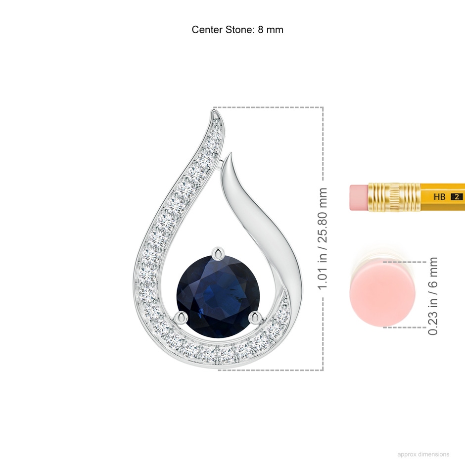 8mm A Floating Blue Sapphire Tulip Pendant with Diamonds in White Gold ruler
