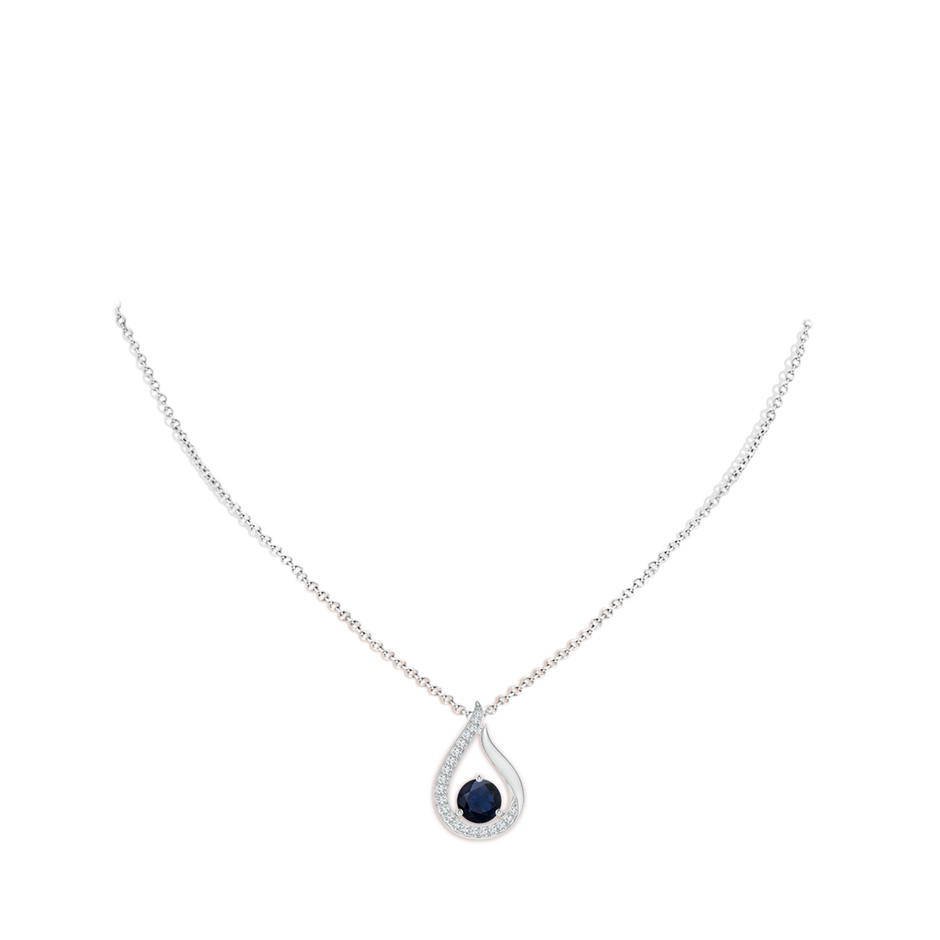 8mm A Floating Blue Sapphire Tulip Pendant with Diamonds in White Gold pen