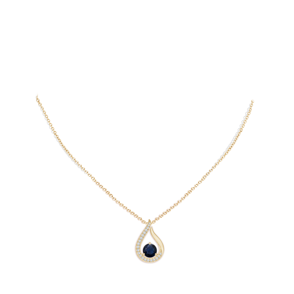 8mm A Floating Blue Sapphire Tulip Pendant with Diamonds in Yellow Gold pen
