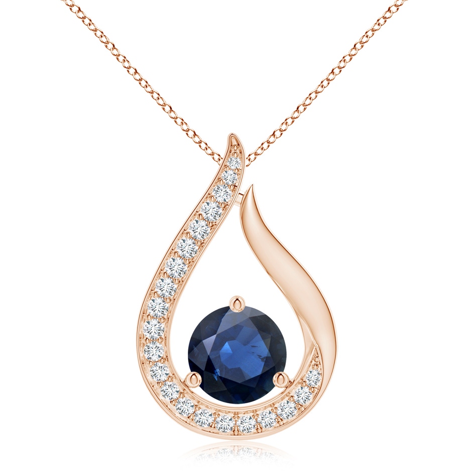 8mm AA Floating Blue Sapphire Tulip Pendant with Diamonds in Rose Gold 