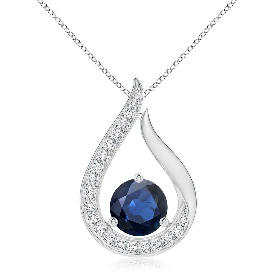 8mm AA Floating Blue Sapphire Tulip Pendant with Diamonds in White Gold 