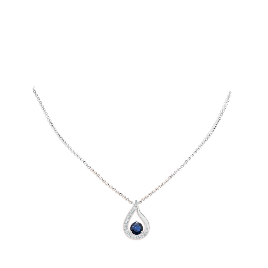 8mm AA Floating Blue Sapphire Tulip Pendant with Diamonds in White Gold pen
