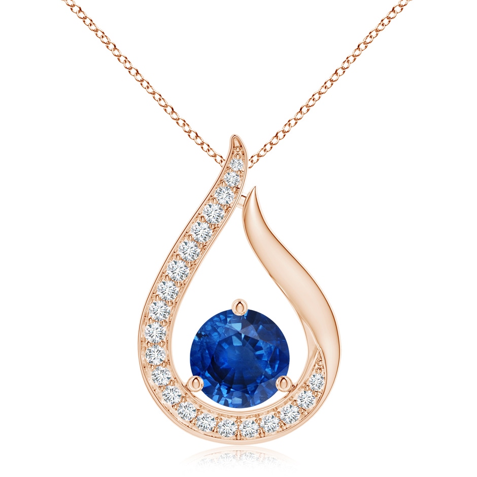 8mm AAA Floating Blue Sapphire Tulip Pendant with Diamonds in Rose Gold 