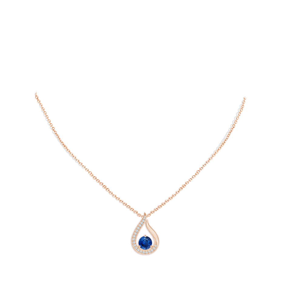 8mm AAA Floating Blue Sapphire Tulip Pendant with Diamonds in Rose Gold pen
