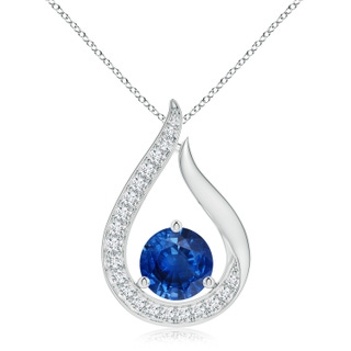 8mm AAA Floating Blue Sapphire Tulip Pendant with Diamonds in White Gold