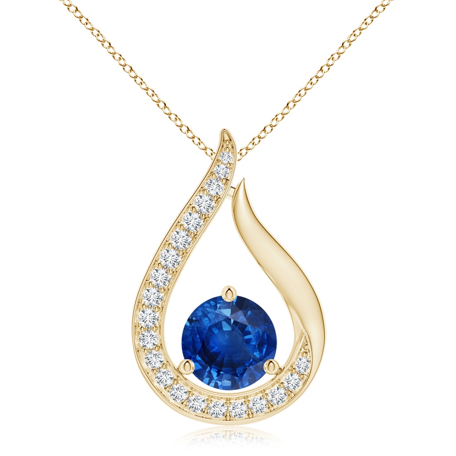 8mm AAA Floating Blue Sapphire Tulip Pendant with Diamonds in Yellow Gold 
