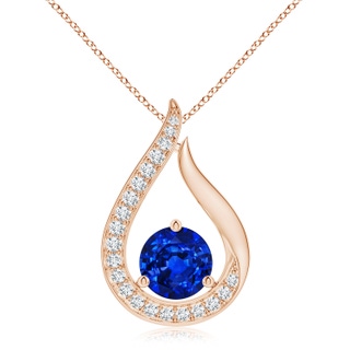 8mm AAAA Floating Blue Sapphire Tulip Pendant with Diamonds in 18K Rose Gold