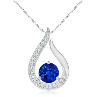 8mm AAAA Floating Blue Sapphire Tulip Pendant with Diamonds in P950 Platinum